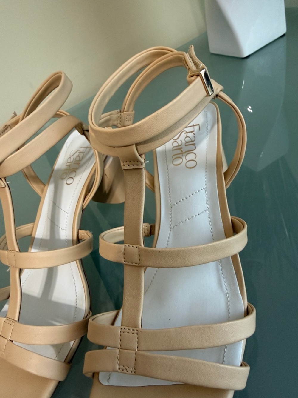 Franco Sarto Nude/Tan Strappy Block Heeled Sandals Size 8 - Picture 10 of 10
